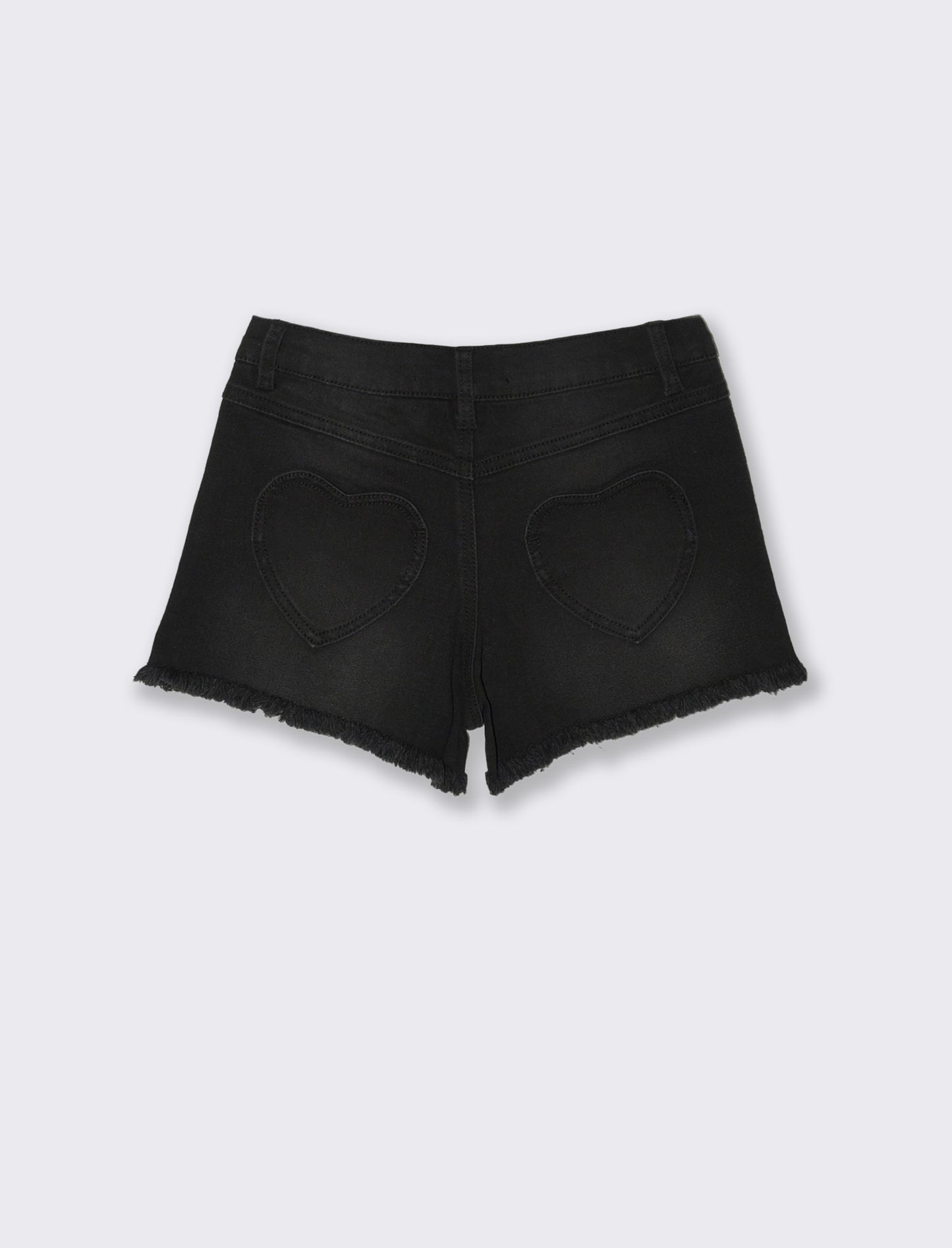 Short denim elastico con tasche a cuore - Nero