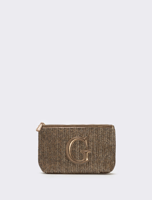 Straw effect clutch with letter - 