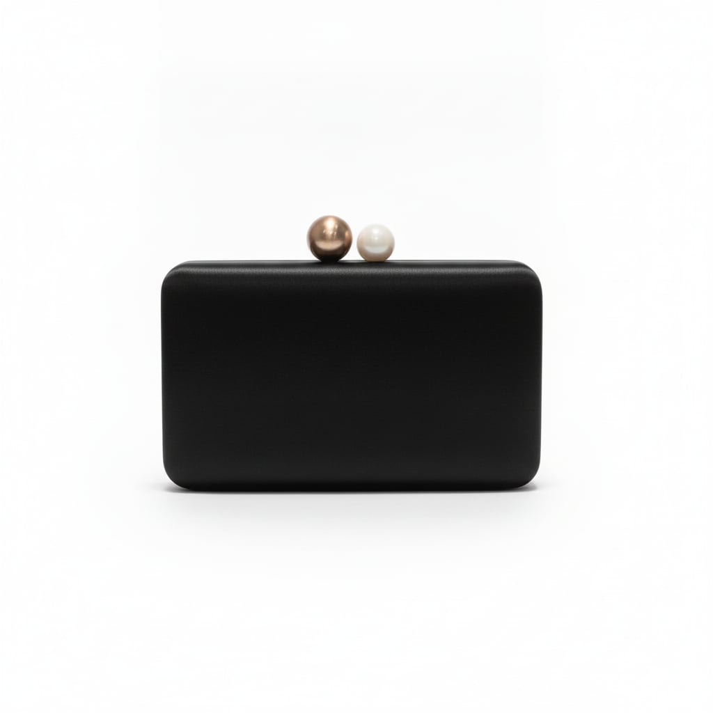 Pochette borsa donna rigida satin chiusura palline - Nero