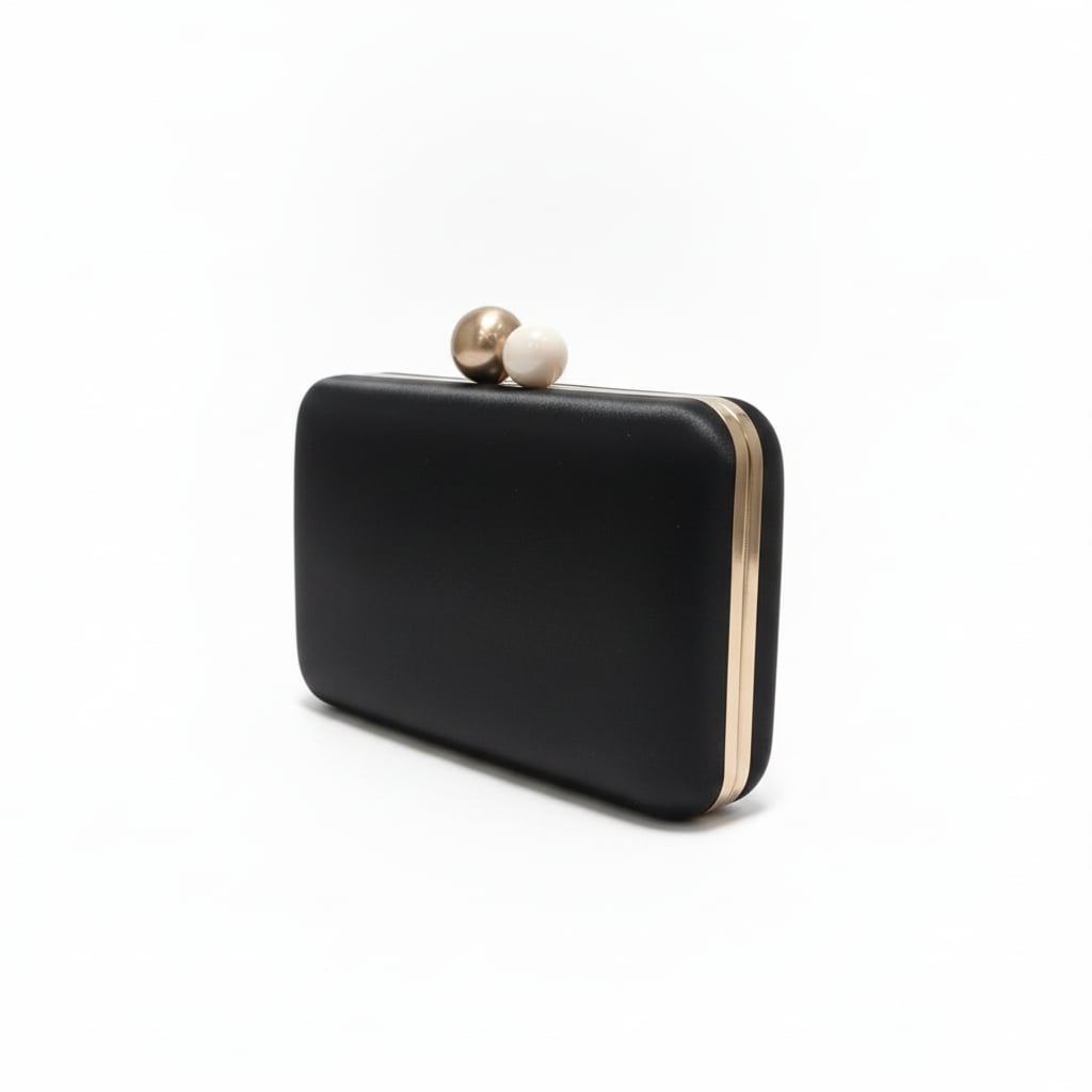 Pochette borsa donna rigida satin chiusura palline - Nero