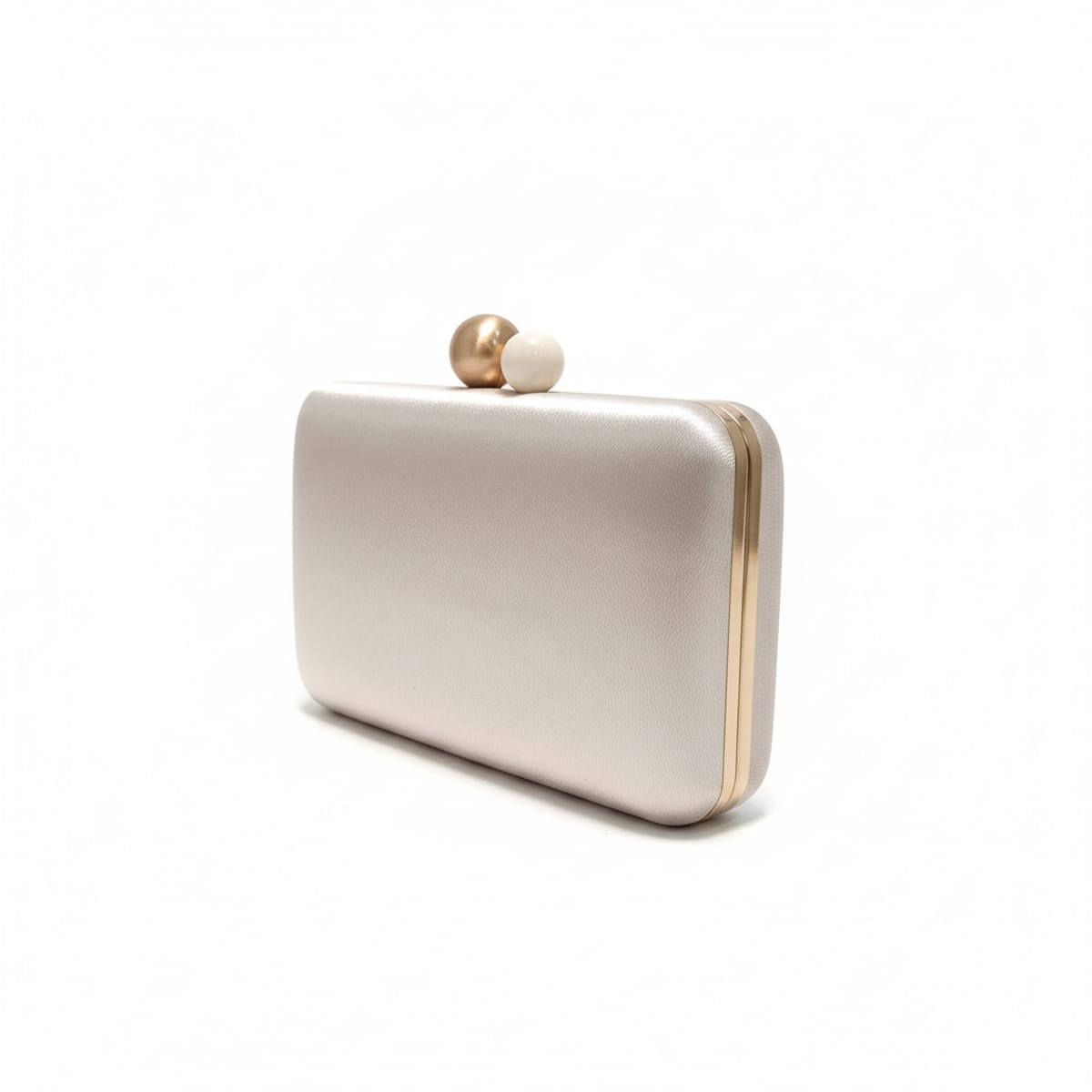Pochette borsa donna rigida satin chiusura palline - Bianco perla