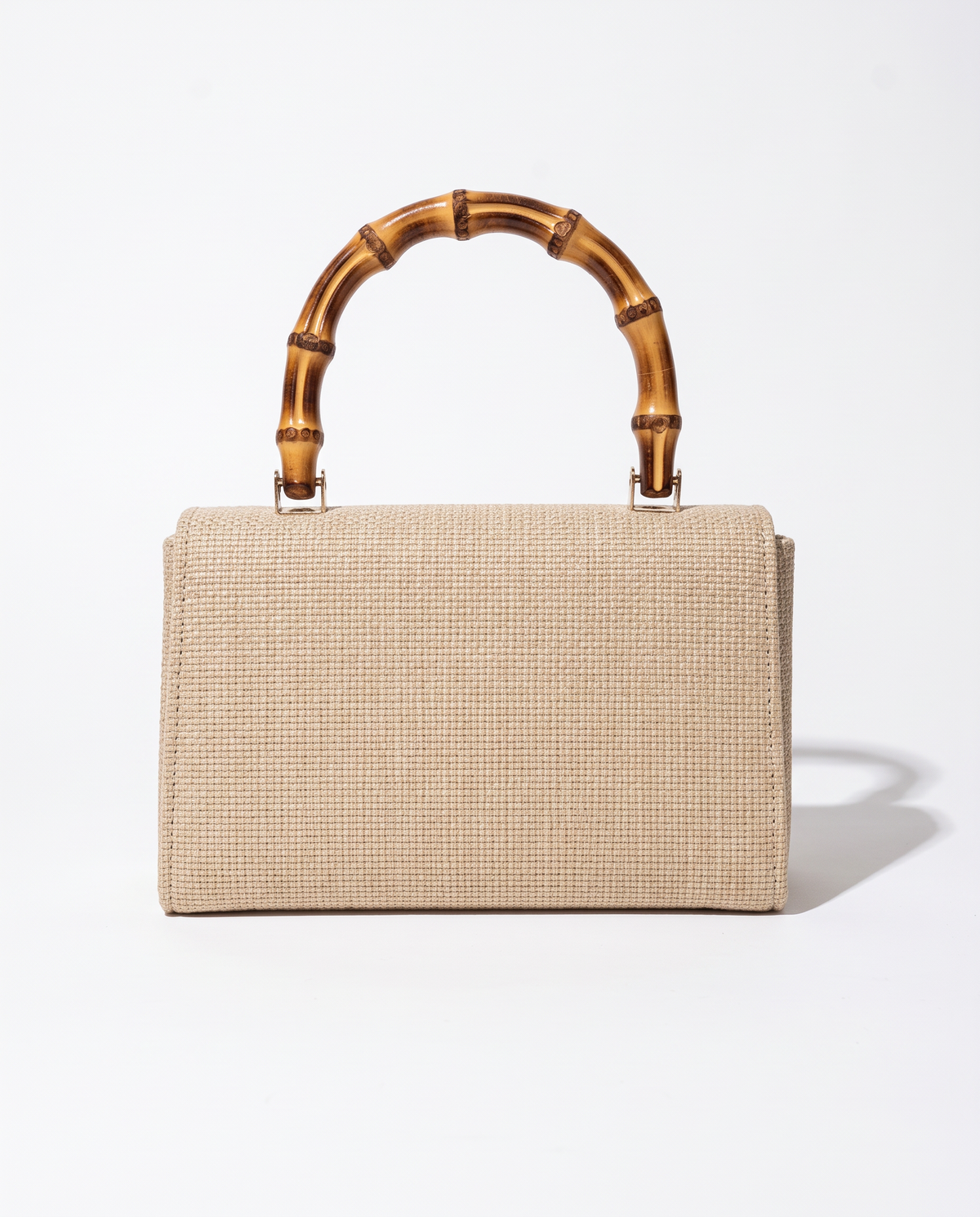 Borsa donna carta con patta manico bamboo - Bianco natural