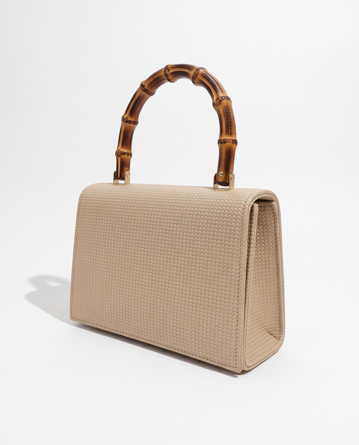 Borsa donna carta con patta manico bamboo - Bianco natural