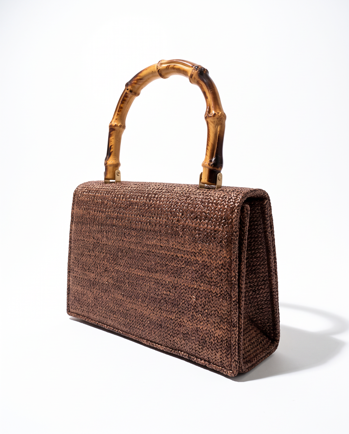 Borsa donna carta con patta manico bamboo - Moro
