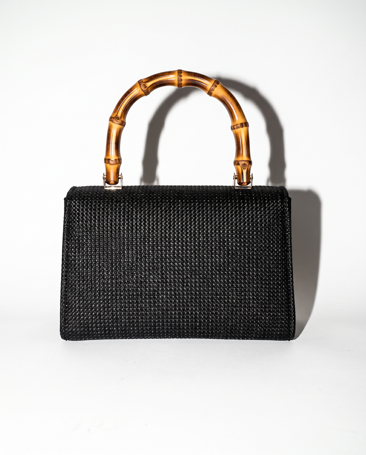 Borsa donna carta con patta manico bamboo - Nero