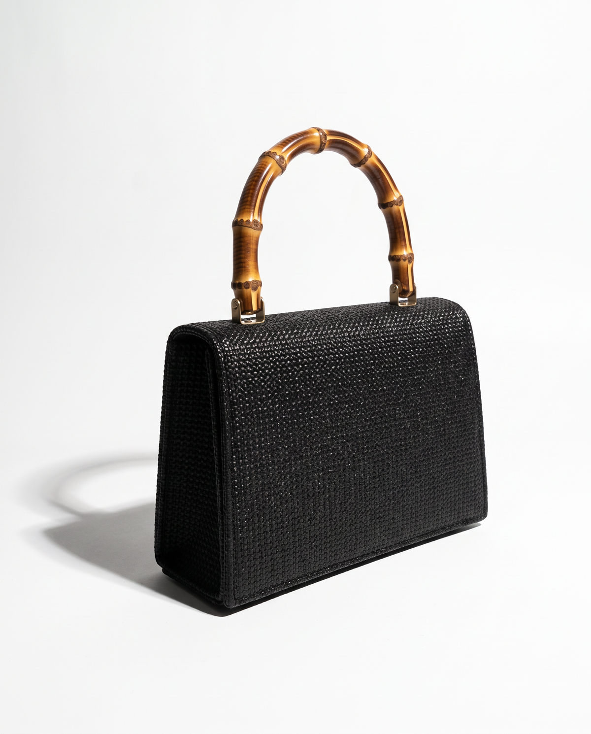 Borsa donna carta con patta manico bamboo - Nero