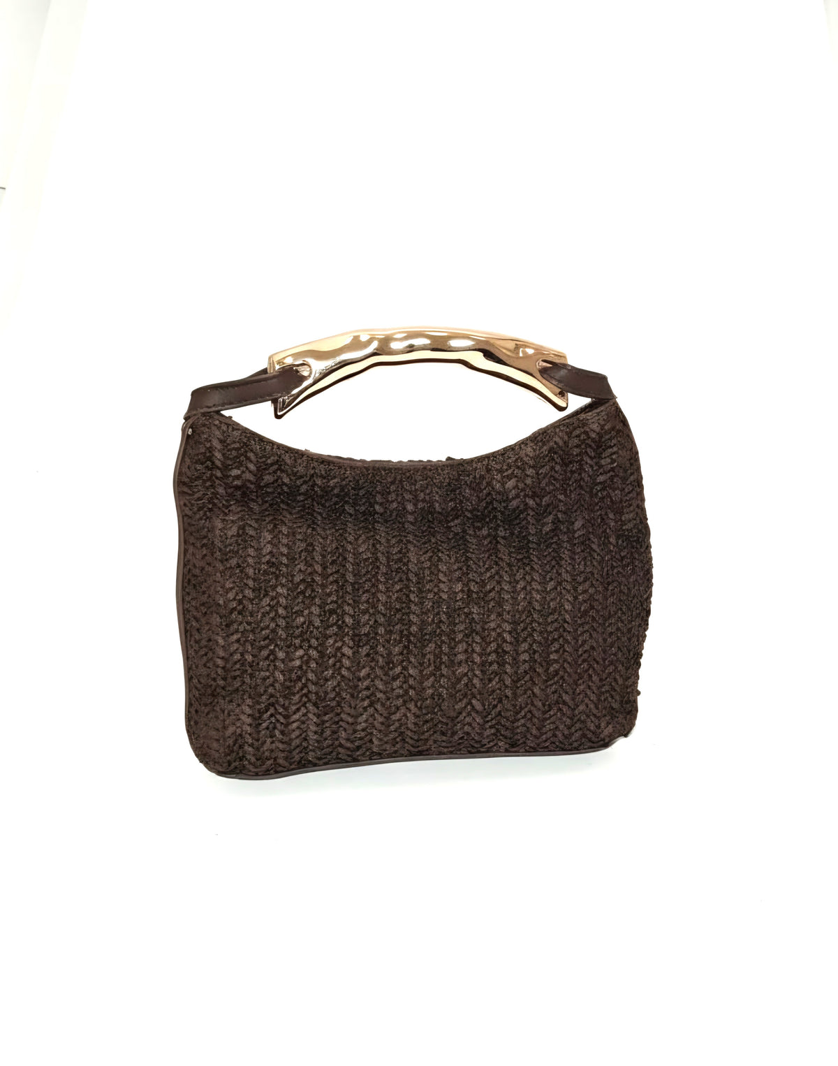 Borsa donna crochet mezzaluna manico metallo - Moro