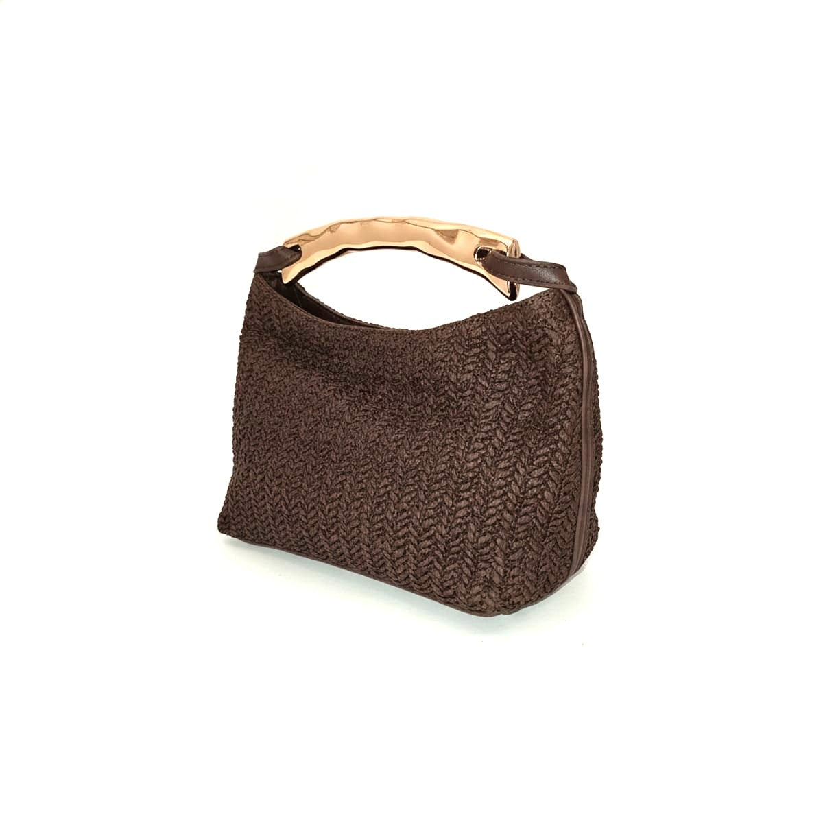 Borsa donna crochet mezzaluna manico metallo - Moro