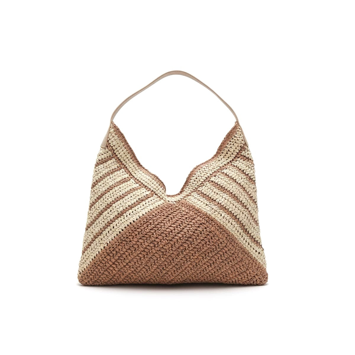 Borsa donna carta intrecciata apertura a "v" - Beige