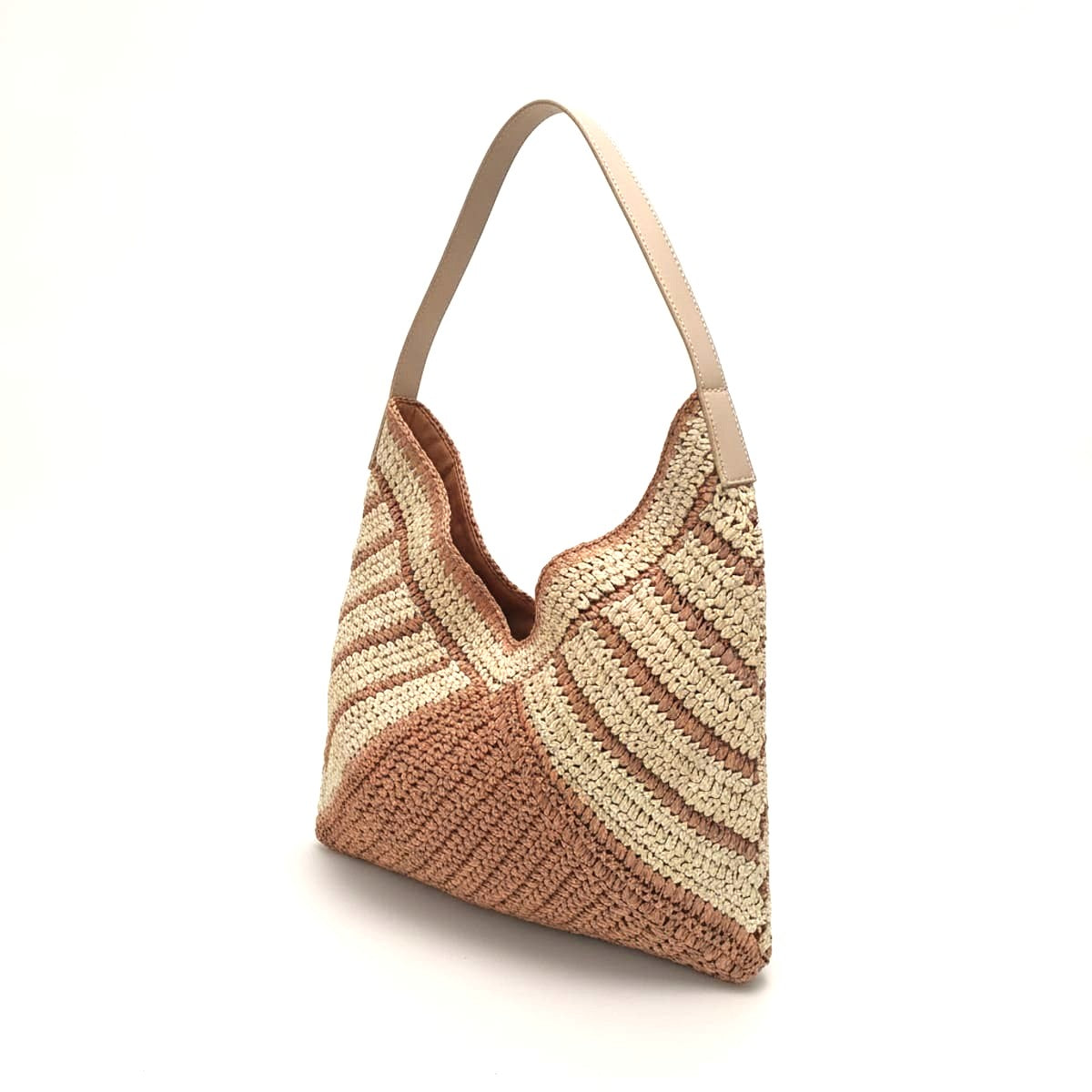 Borsa donna carta intrecciata apertura a "v" - Beige