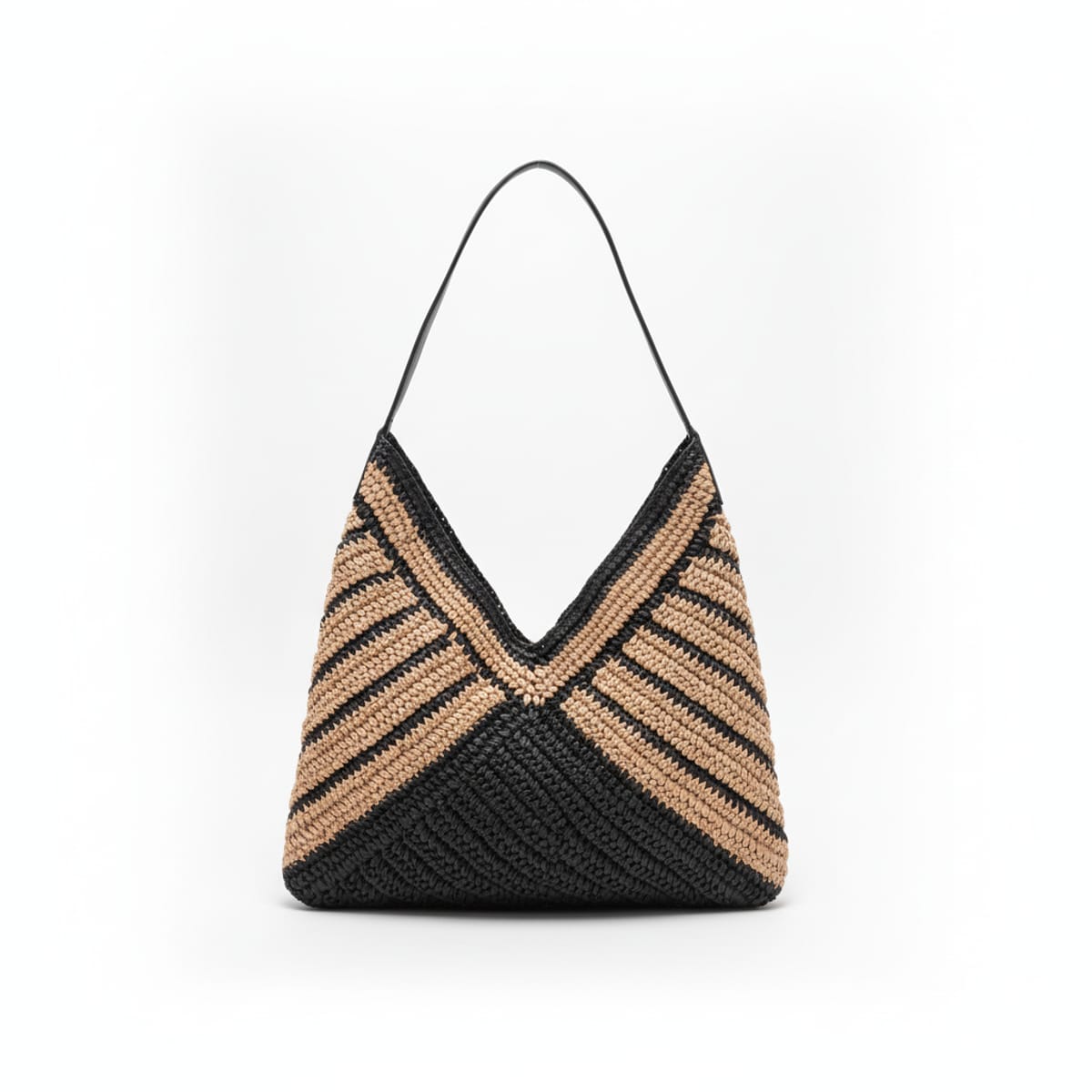 Borsa donna carta intrecciata apertura a "v" - Nero