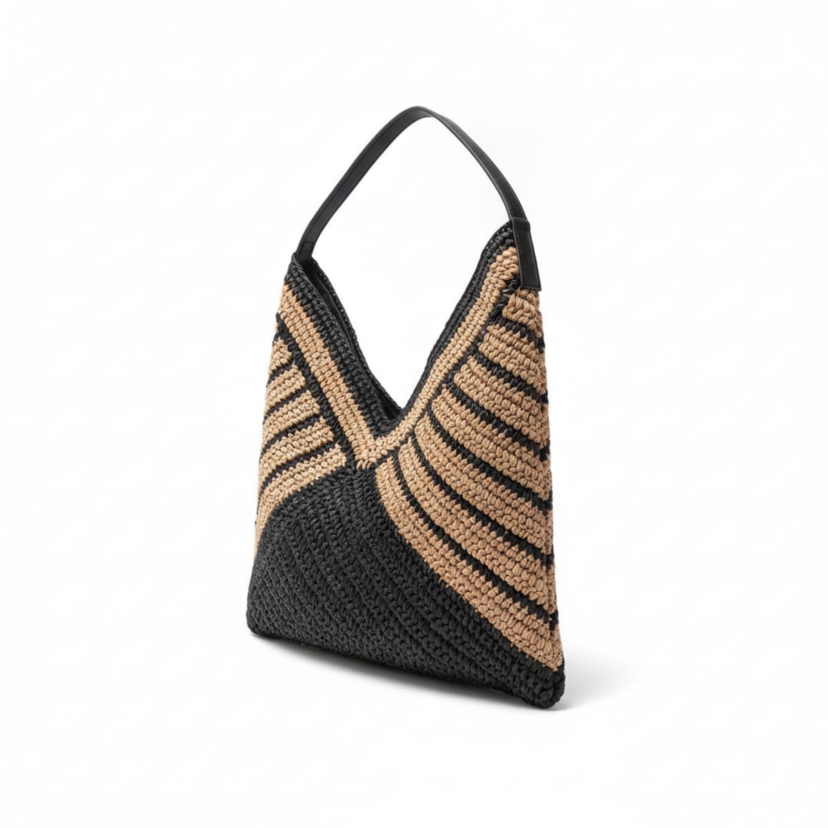 Borsa donna carta intrecciata apertura a "v" - Nero