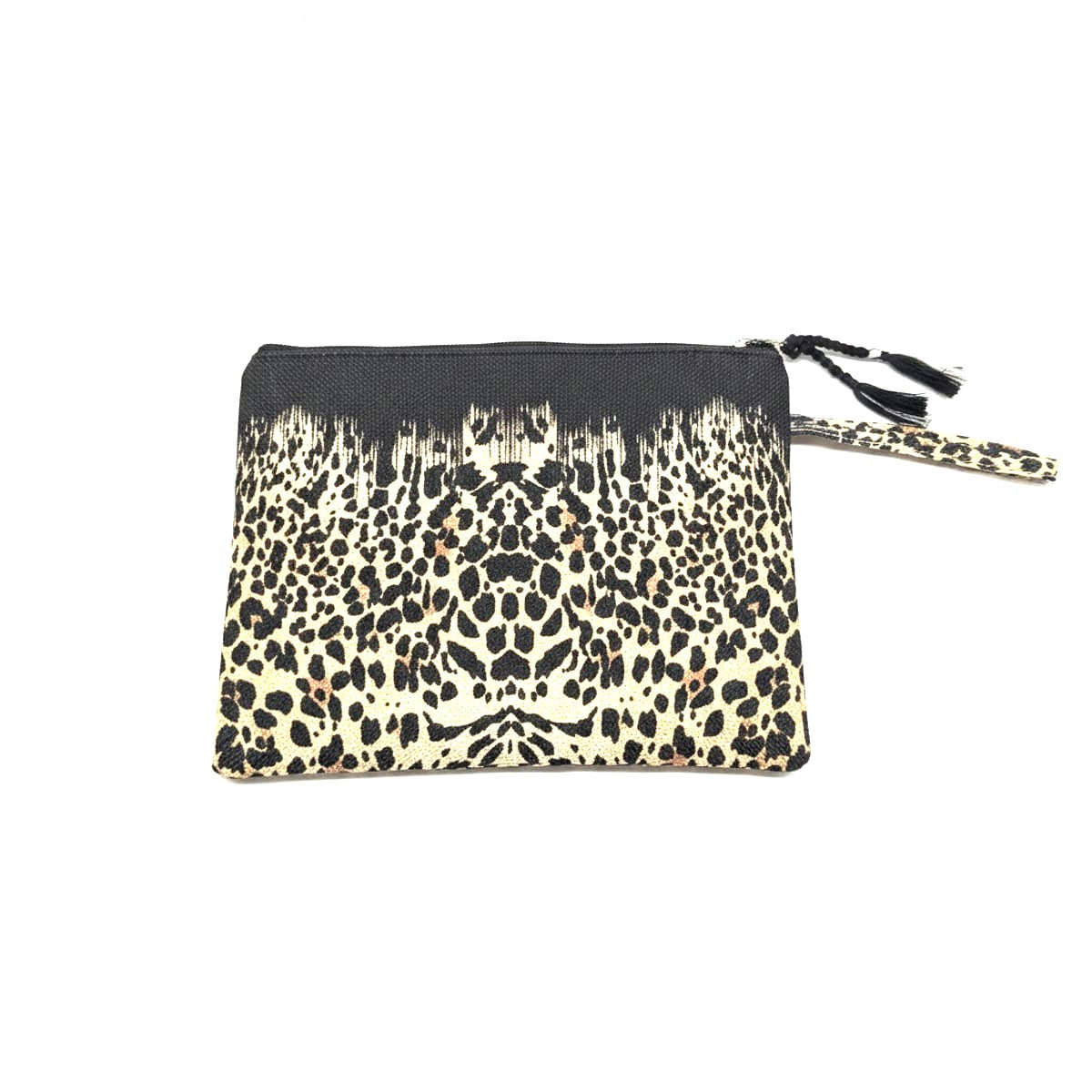 Pochette borsa donna con zip e manico tessuto stampato - Leopardato