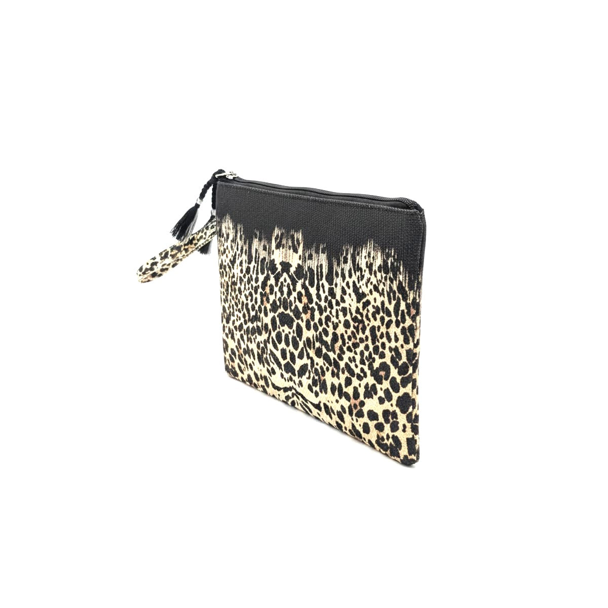 Pochette borsa donna con zip e manico tessuto stampato - Leopardato