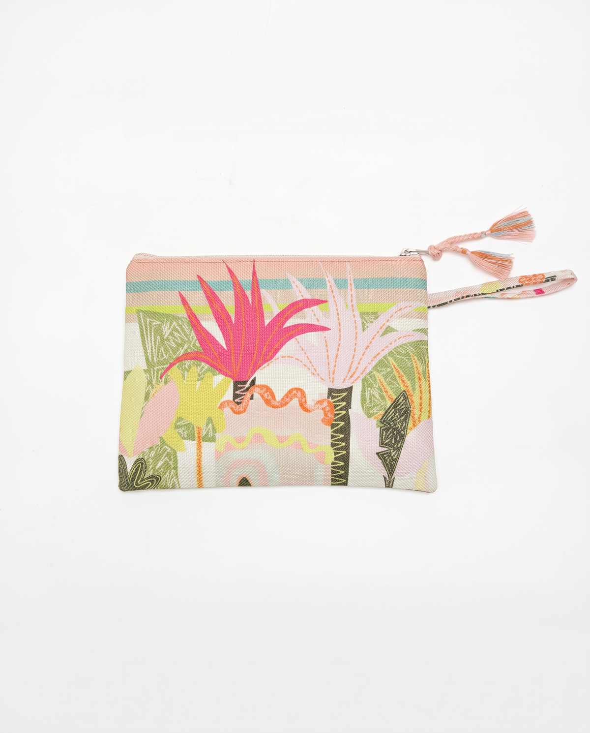 Pochette borsa donna con zip e manico tessuto stampato - Rosa