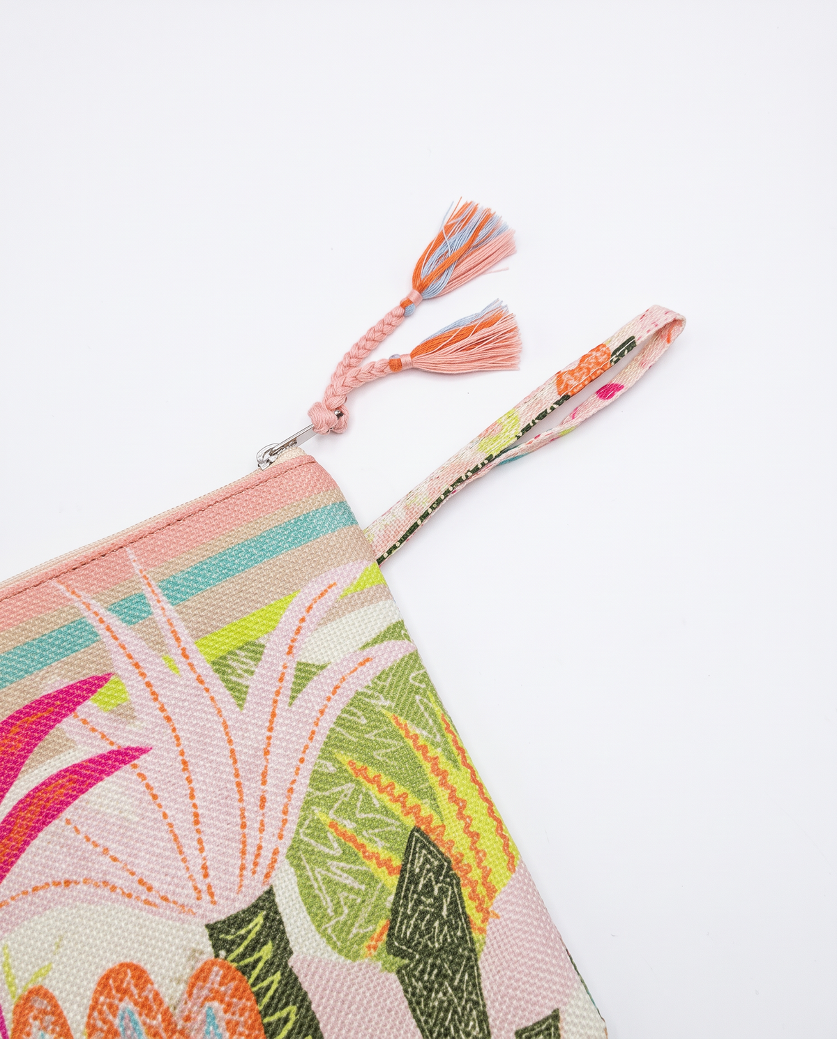 Pochette borsa donna con zip e manico tessuto stampato - Rosa