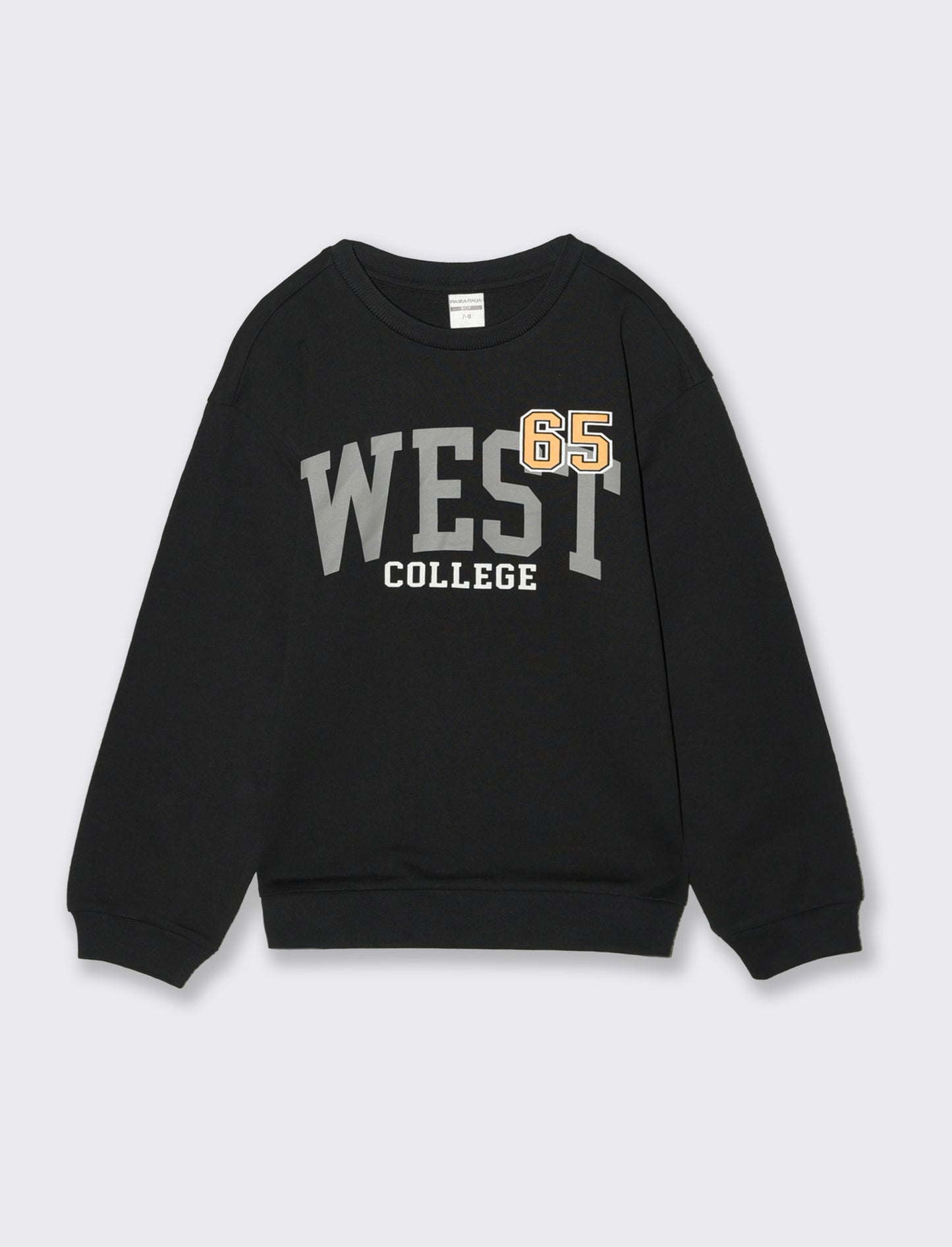 Felpa basic in cotone con stampa sportiva - Nero