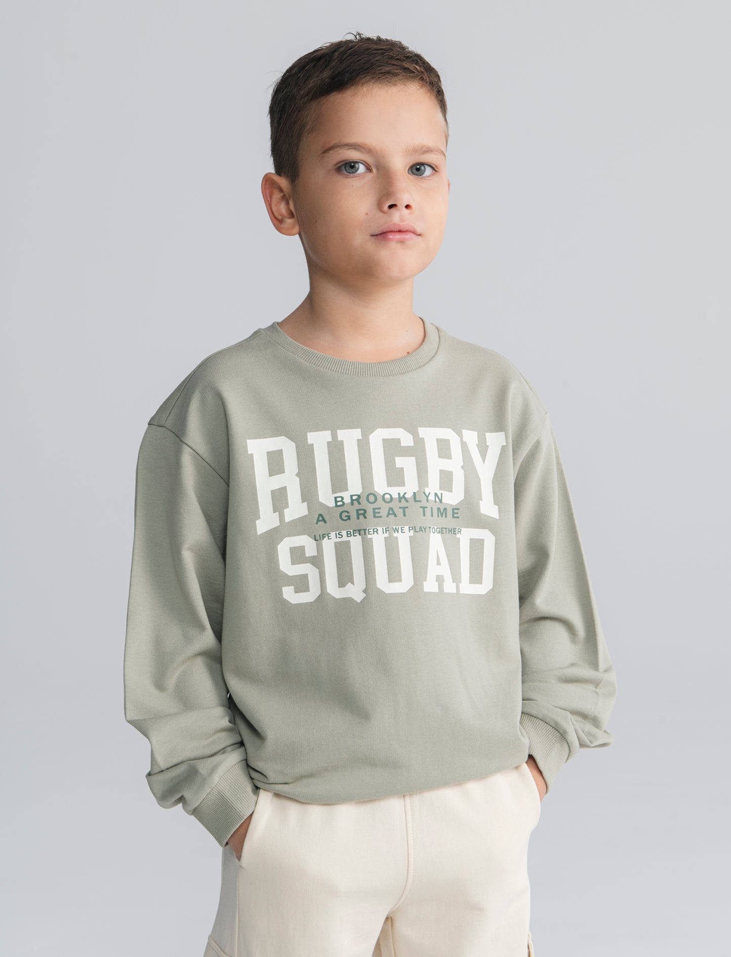 Basic cotton sweatshirt with sports print - Green