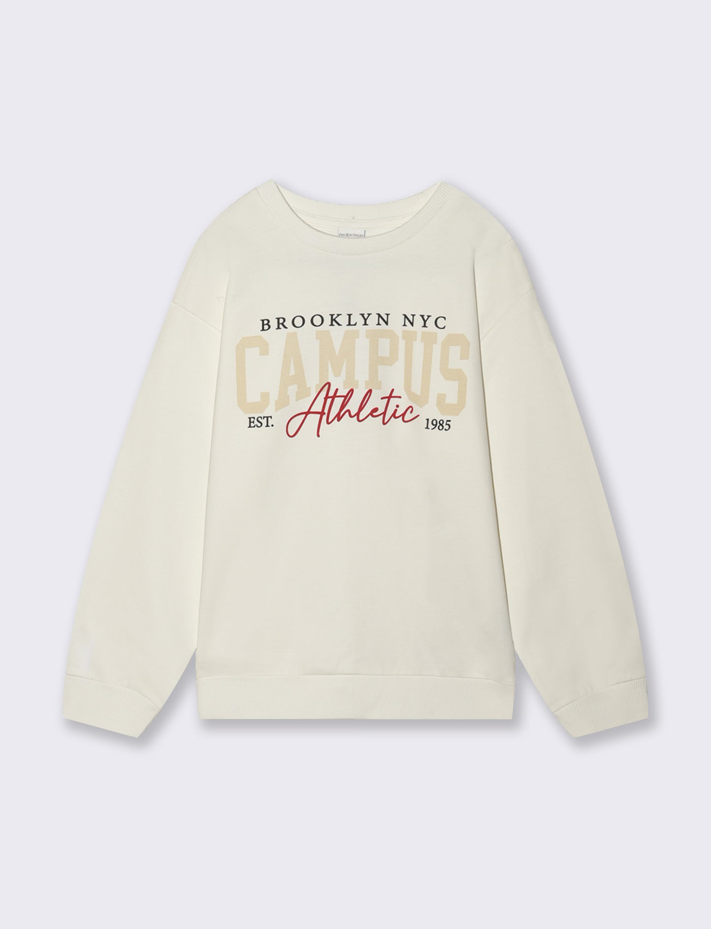 Felpa basic in cotone con stampa sportiva - Bianco latte