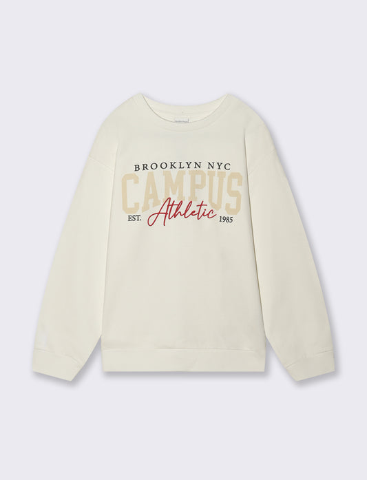 Felpa con stampa. - Bianco latte