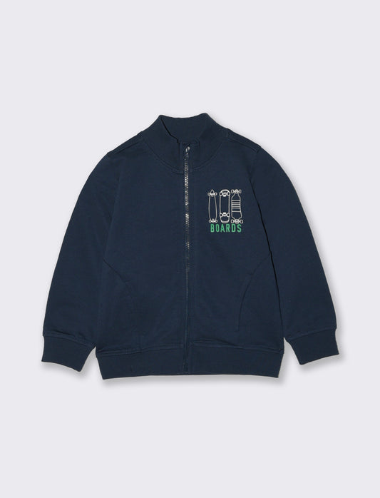 Felpa basica con zip e stampa petto - Blu