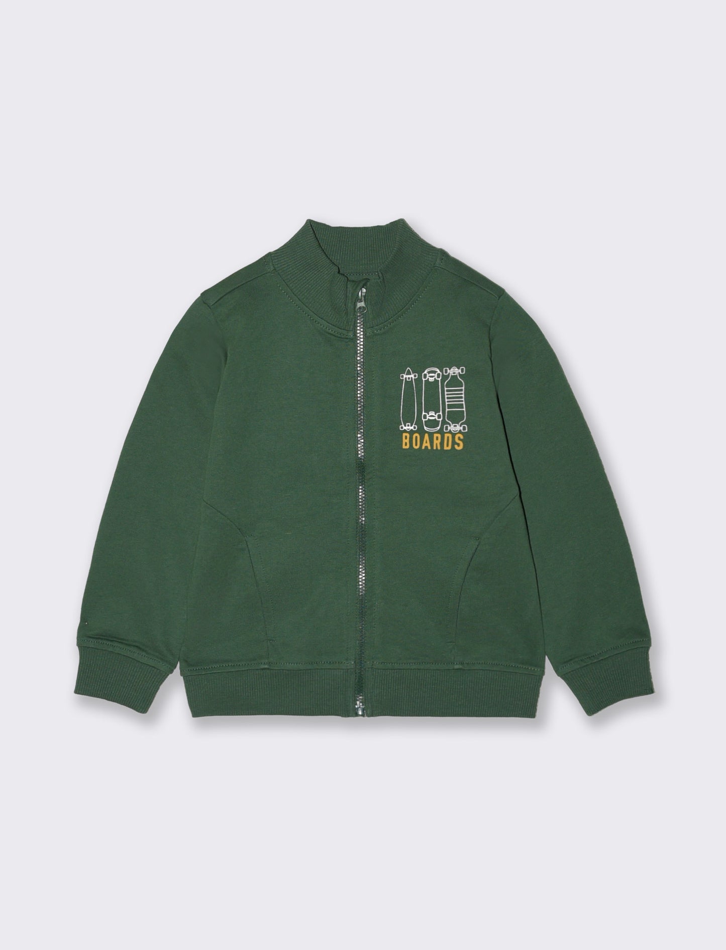 Felpa basica con zip e stampa petto - Verde abete