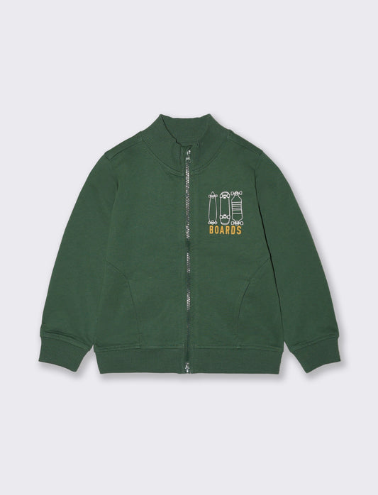 Felpa basica con zip e stampa petto - Verde abete
