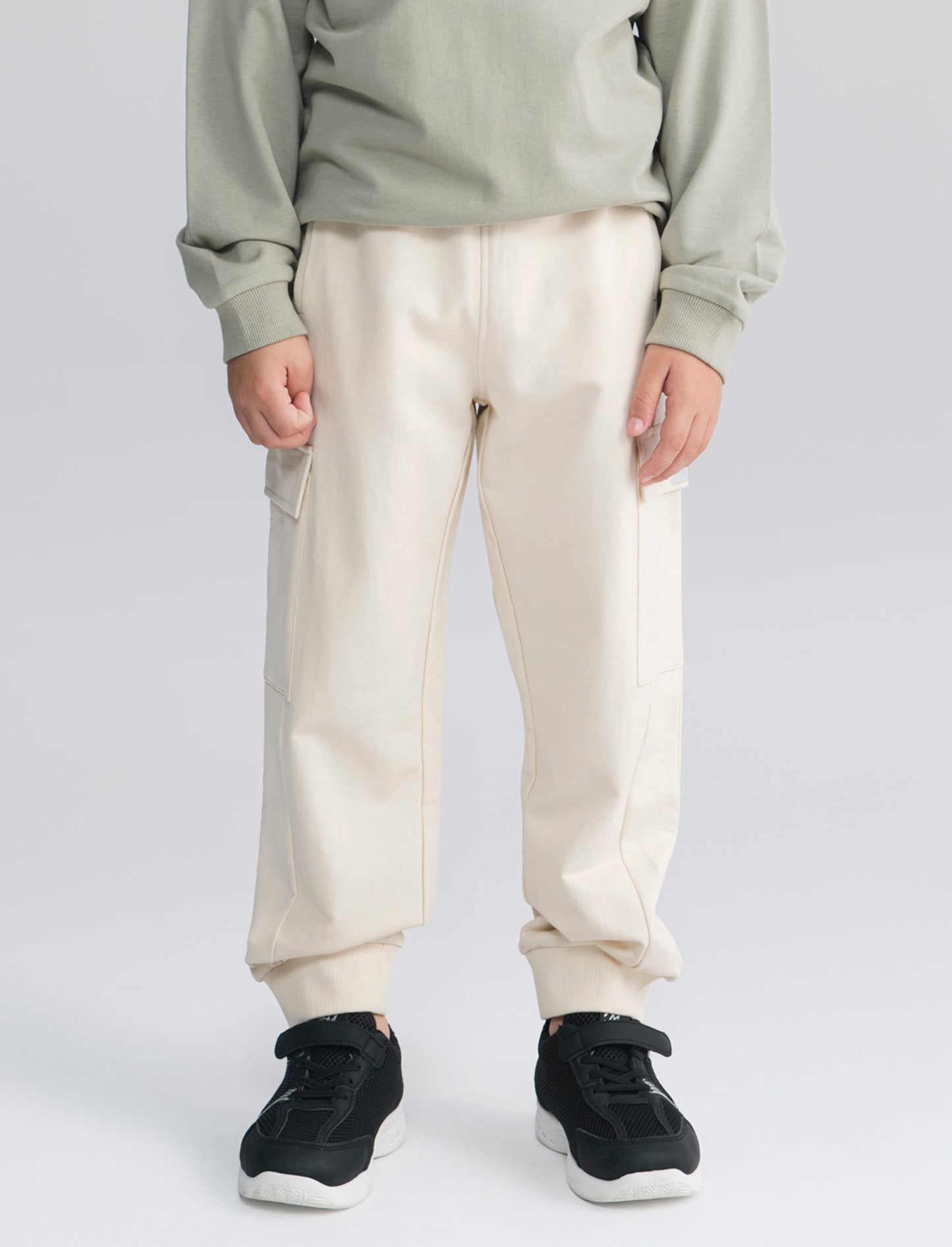 Cotton joggers with pockets and drawstring - Beige