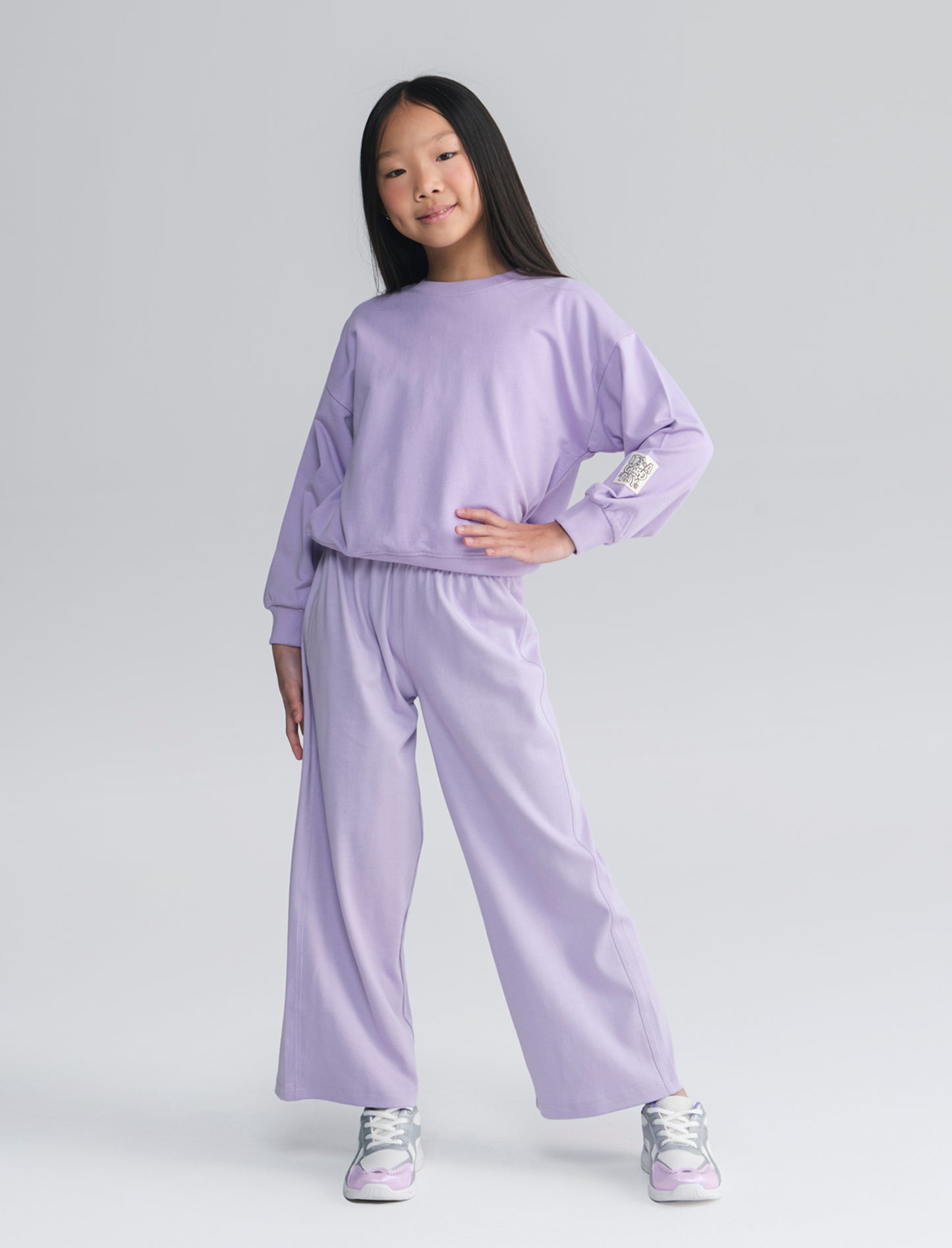Felpa girocollo regular per bambina - Lilla