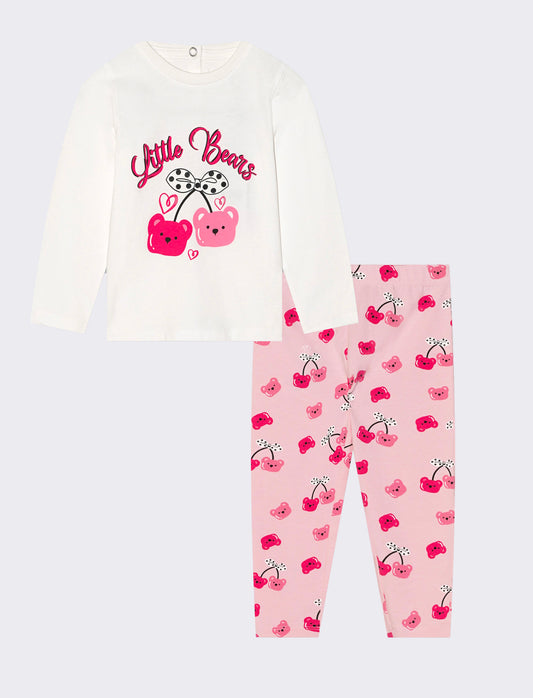 Set t-shirt e leggings con stampa all over - Bianco latte