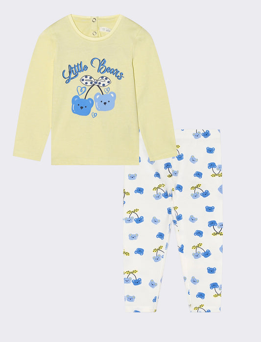 Set t-shirt e leggings con stampa all over - Giallo
