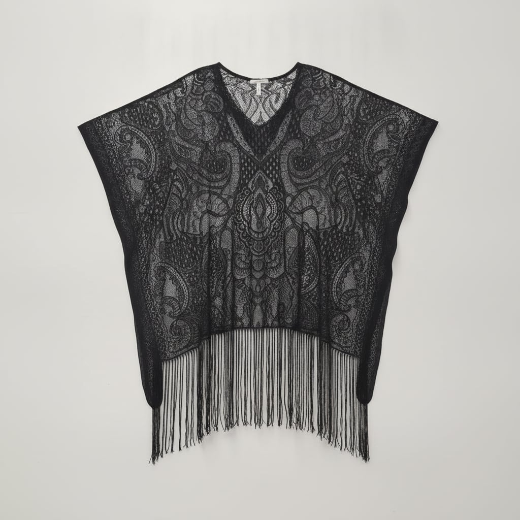 Copricostume di pizzo con frange - Nero
