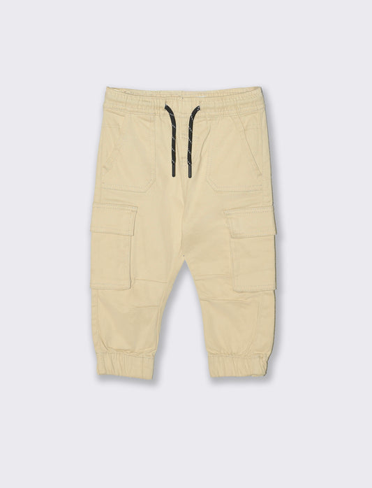 Pantaloni cargo con elastico e coulisse - Beige