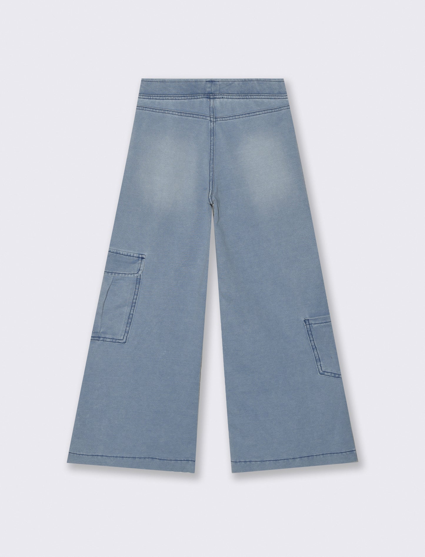 Pantaloni wide leg in finto denim elasticizzato - Denim chiaro