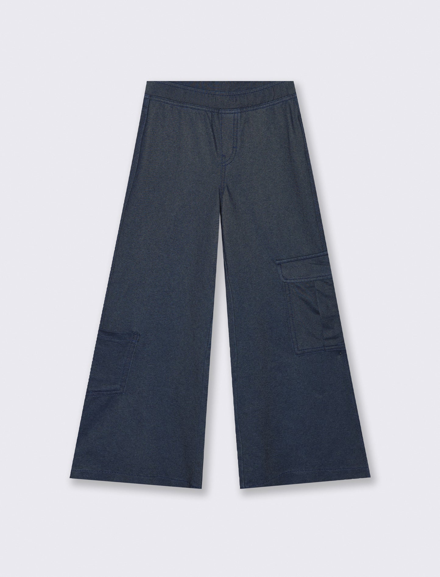 Pantaloni wide leg in finto denim elasticizzato - Denim