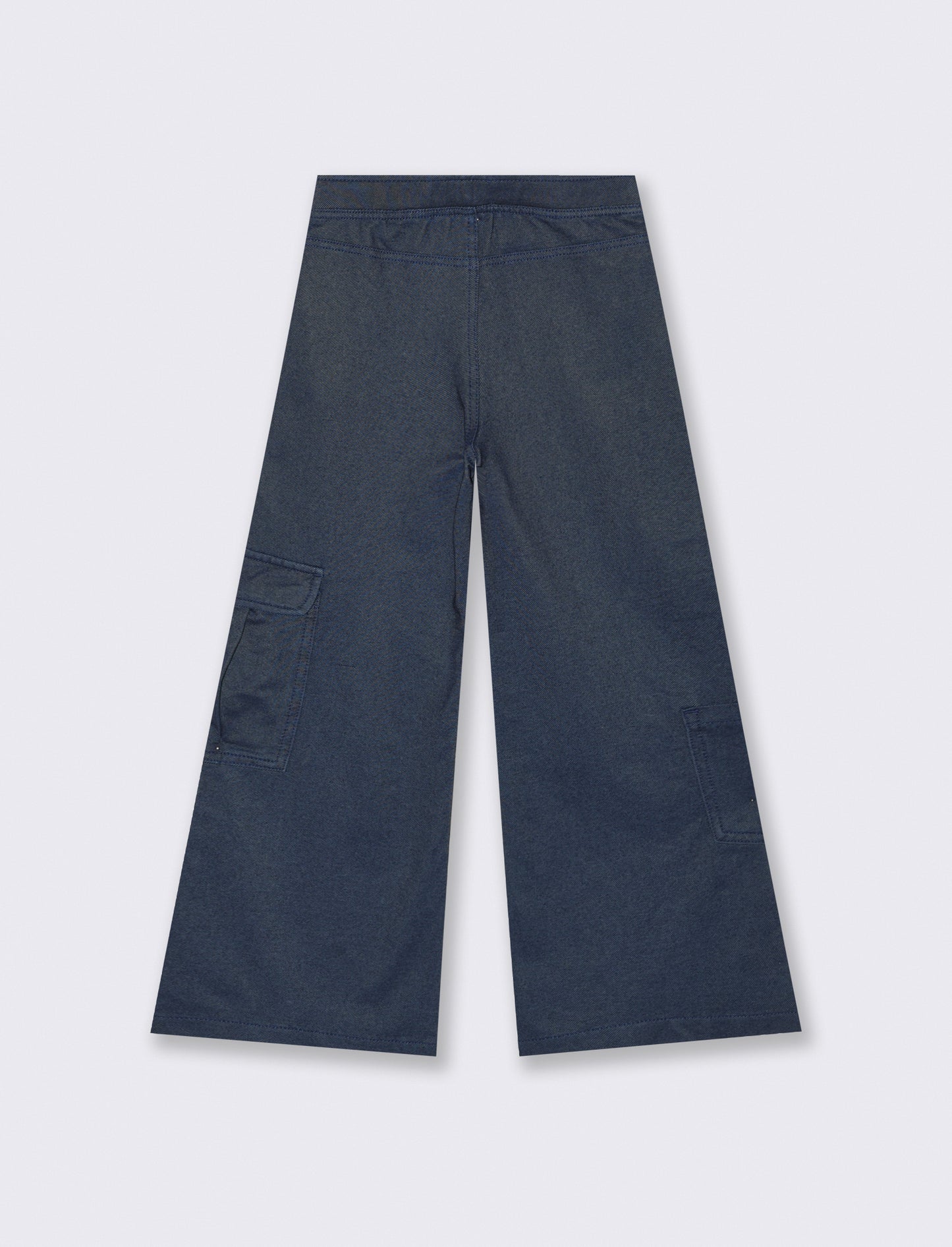 Pantaloni wide leg in finto denim elasticizzato - Denim