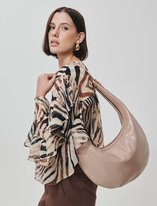 Borsa Hobo Vernice Lucida - Beige
