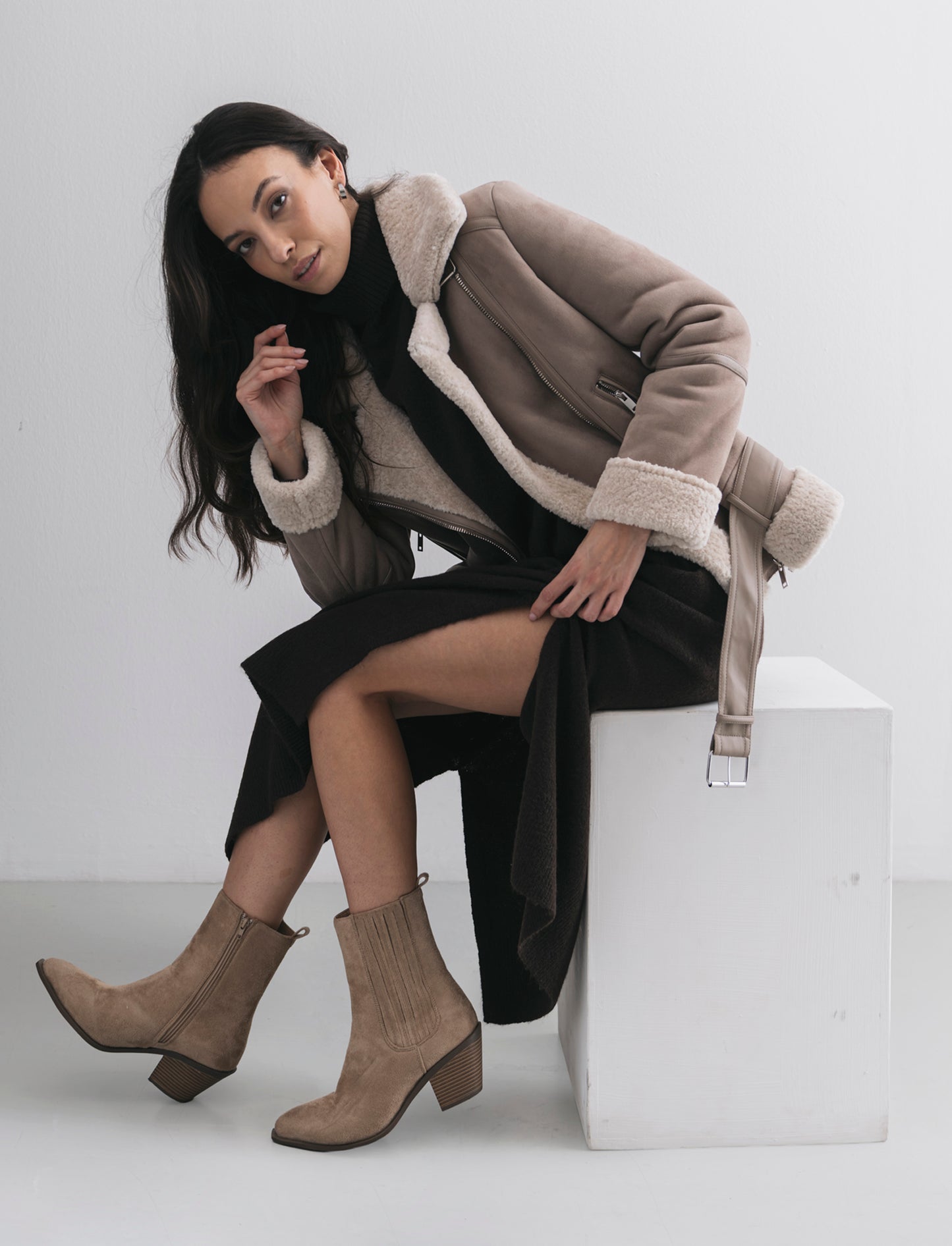 Tronchetto stile texano da donna - Grigio tortora