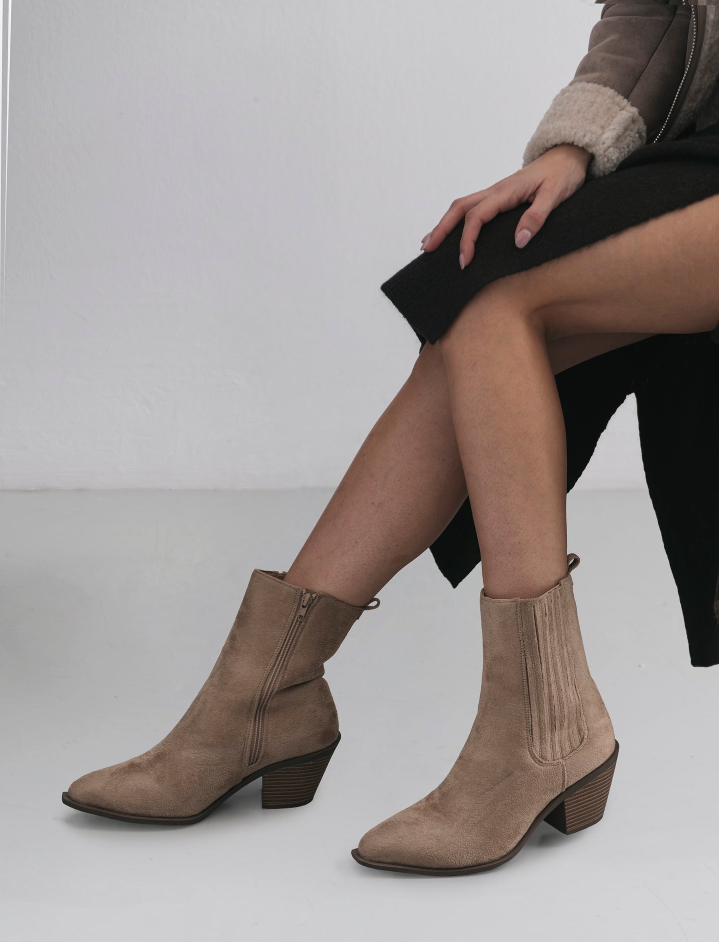 Tronchetto stile texano da donna - Grigio tortora