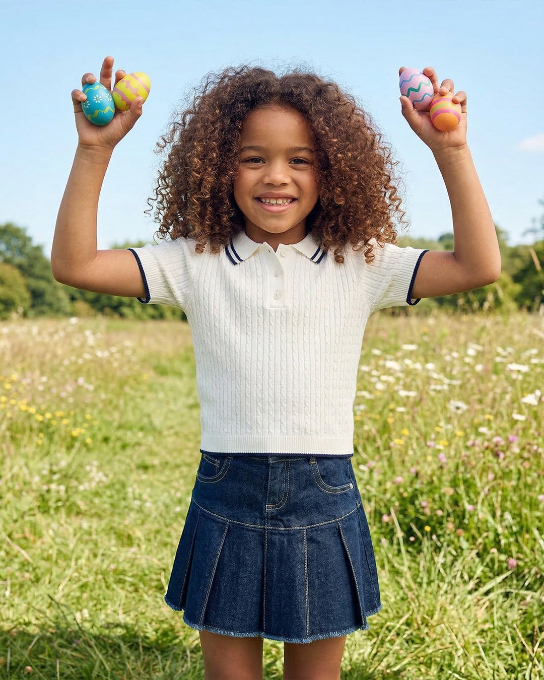 Denim Pleated Skirt for Girls - Blue