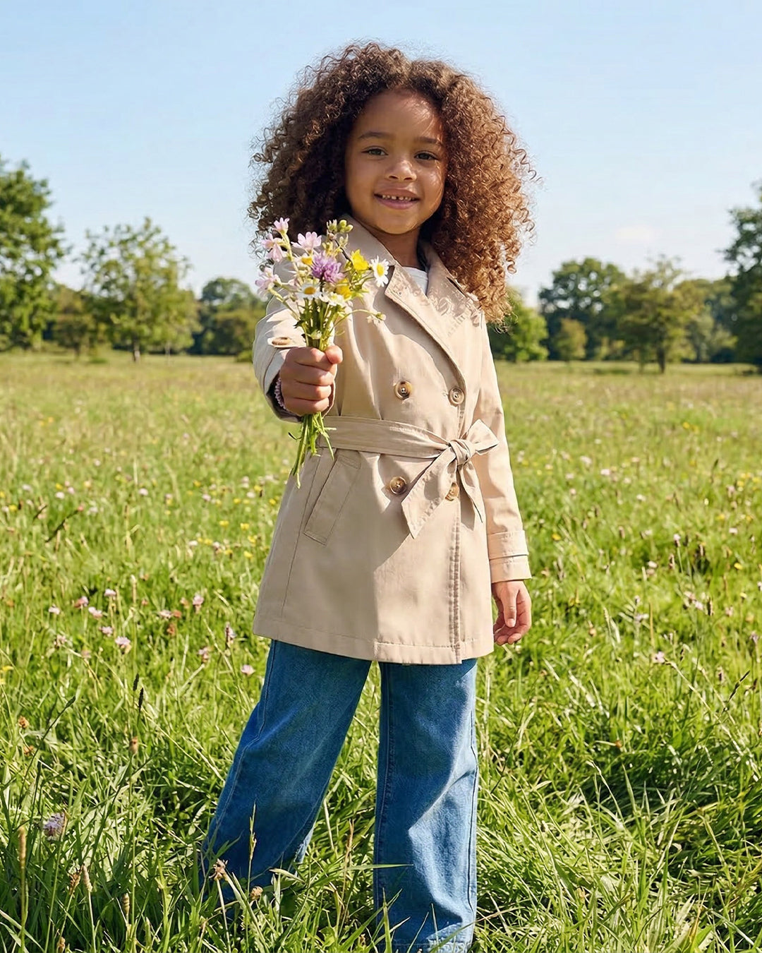 Trench doppiopetto sabbia con cintura bambina - Beige