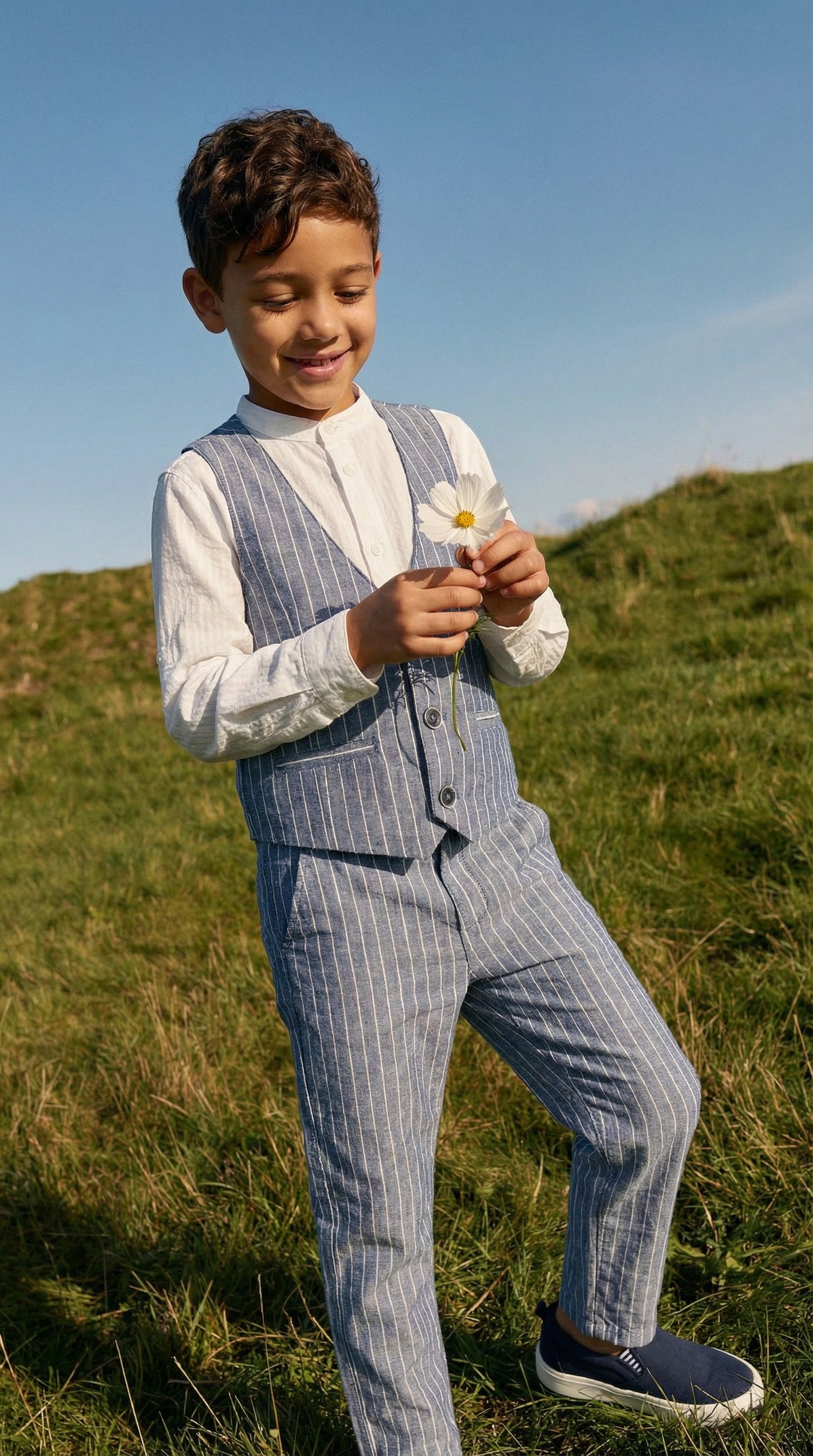 Linen blend gilet with front opening - Pattern