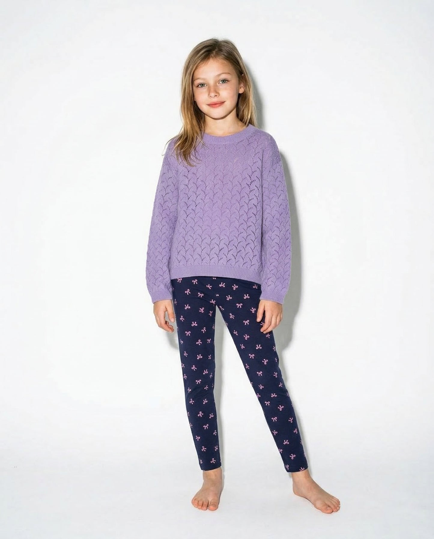 Maglia leggera in cotone traforato per bambina - Lilla