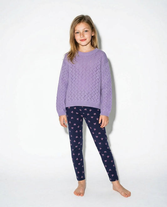 Maglia leggera in cotone traforato per bambina - Lilla