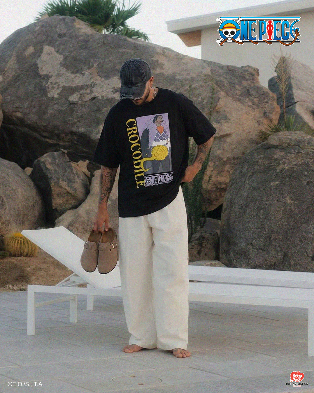 T-shirt One Piece in cotone girocollo - Nero