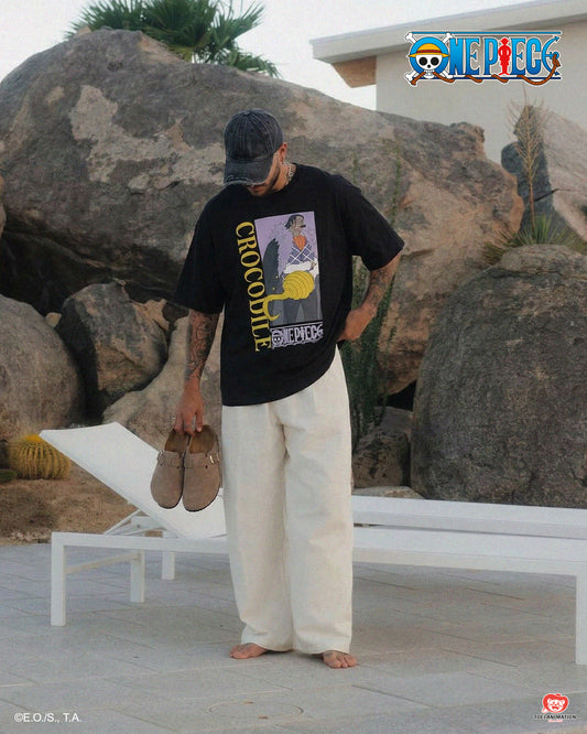 One Piece Cotton Crew Neck T-Shirt - Black