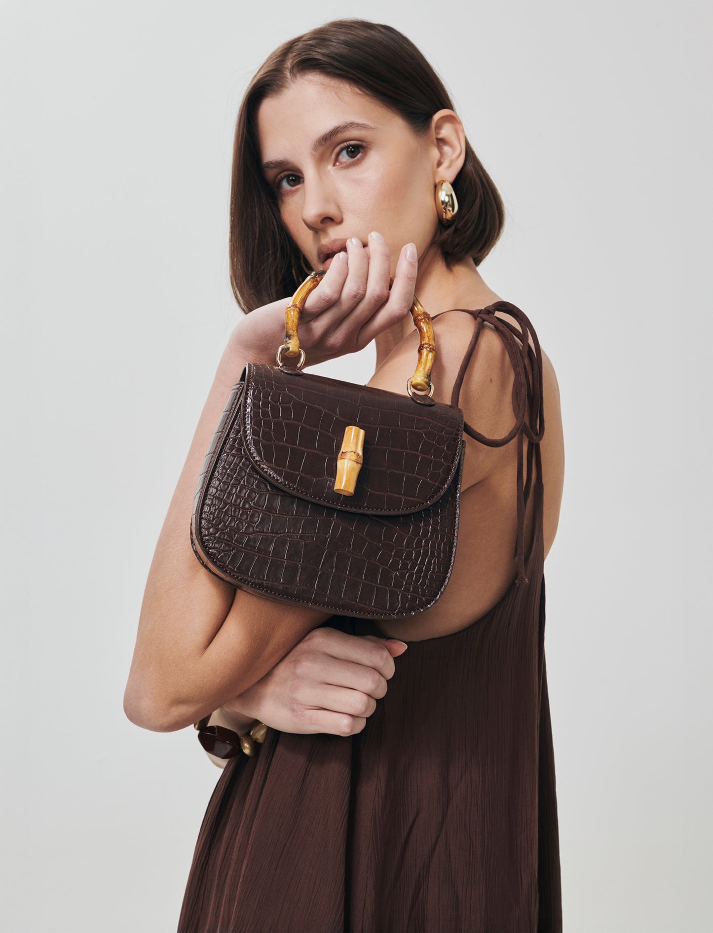 Borsa bamboo con stampa cocco elegante - Moro
