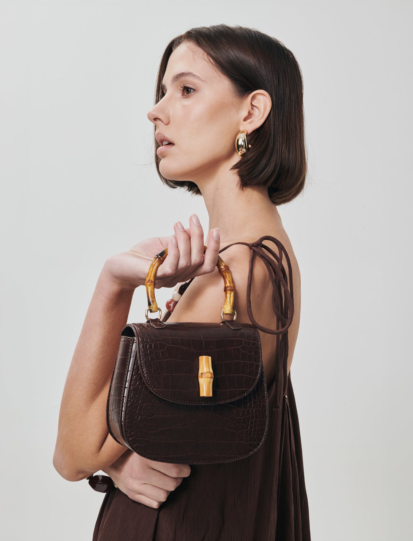 Borsa bamboo con stampa cocco elegante - Moro