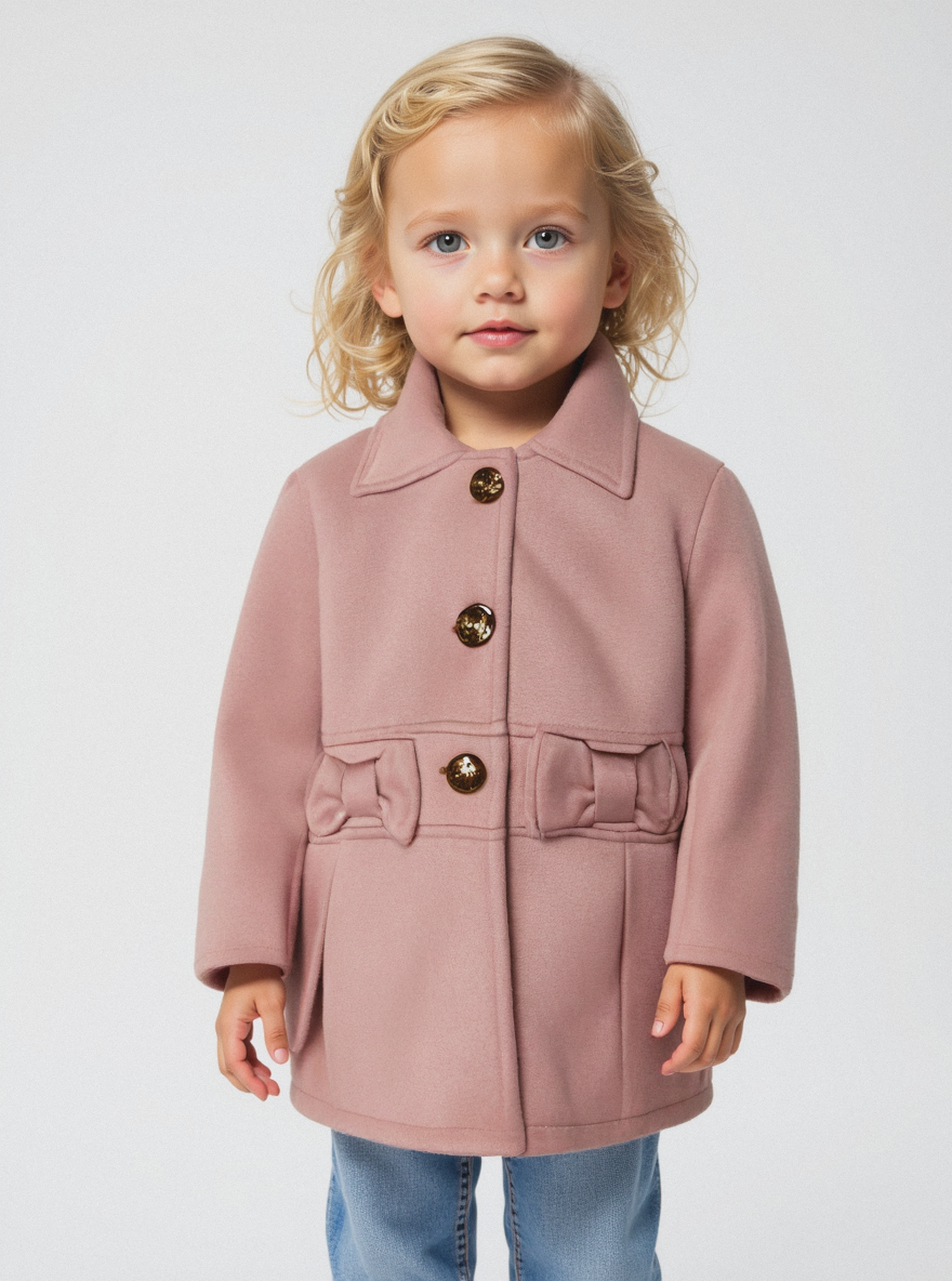 Cappotto in panno con fiocchi decorativi. - Rosa