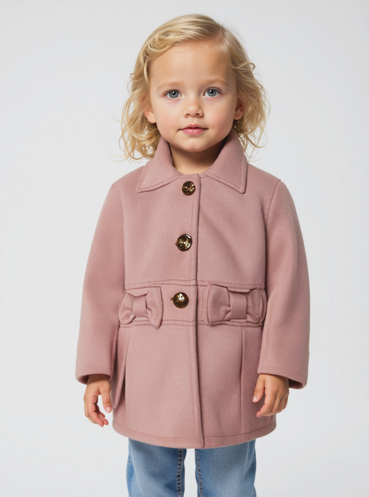 Cappotto in panno con fiocchi decorativi. - Rosa